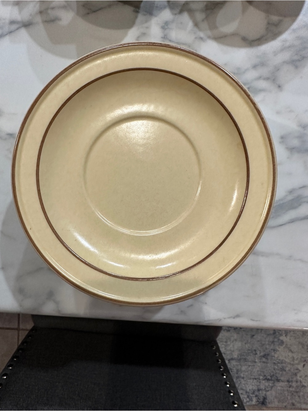 Pfalzgraff 6 Classic Cream Ceramic saucer plates with Brown Rim